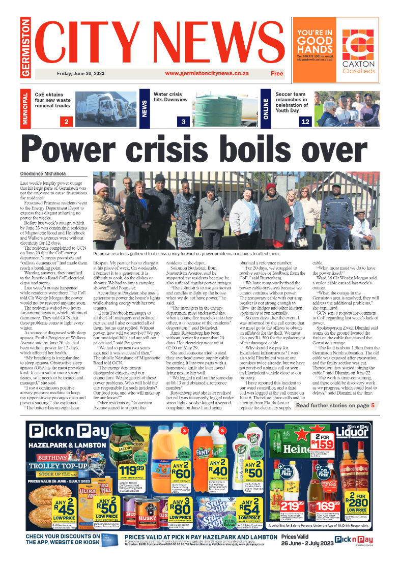 Germiston City News 30 June 2023 page 1