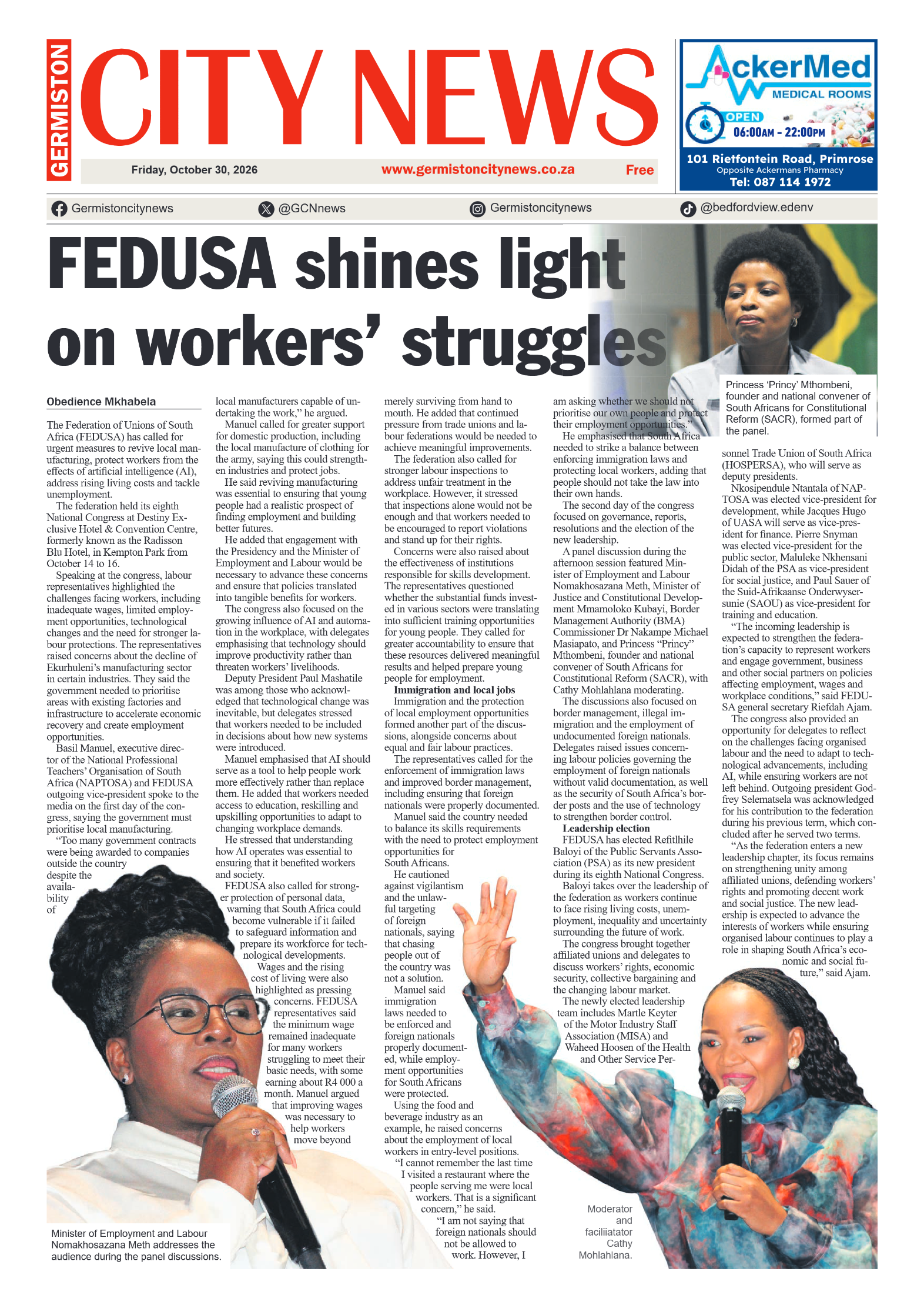 Germiston City News 30 October 2026 page 1