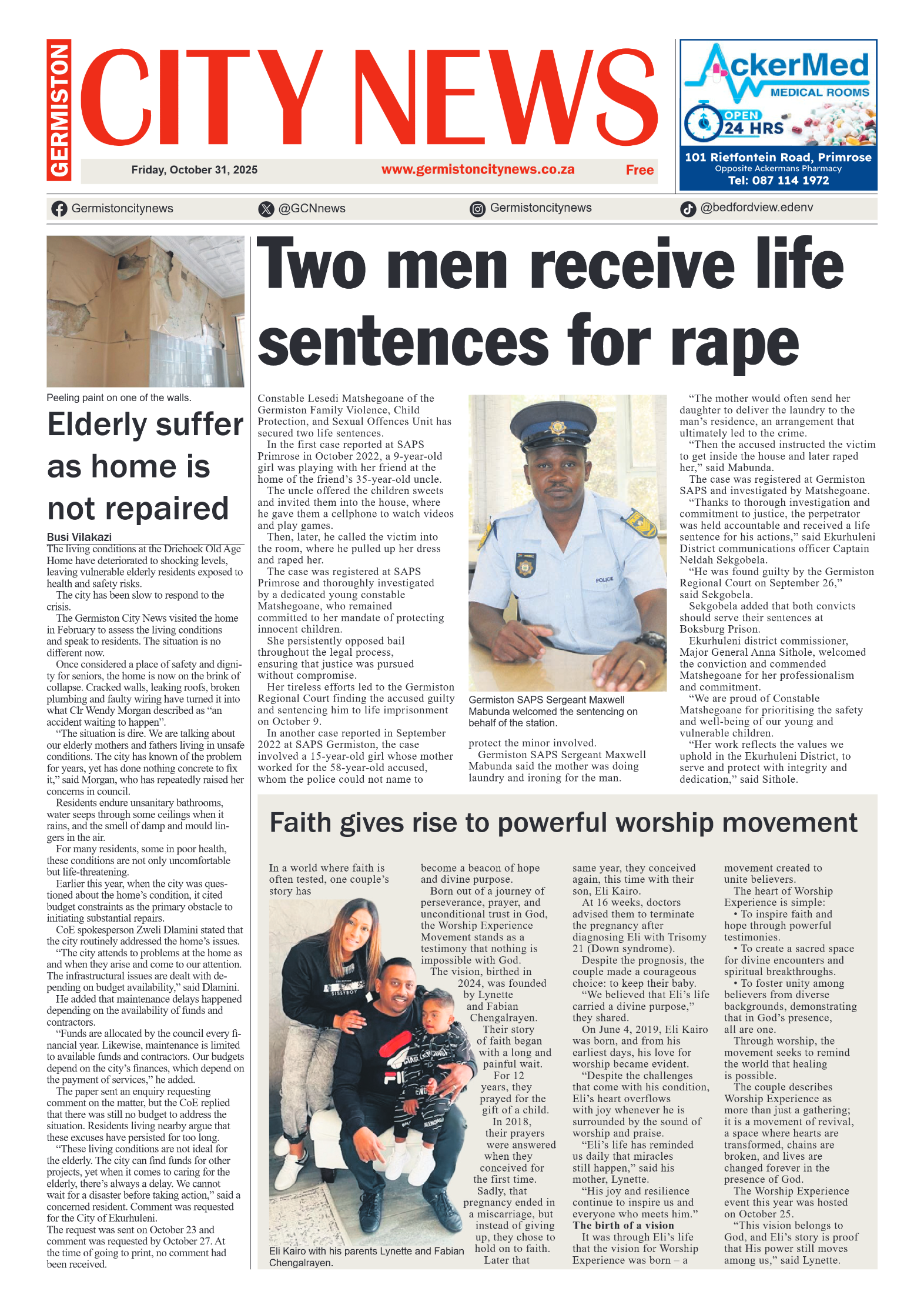 Germiston City News 31 October 2025 page 1
