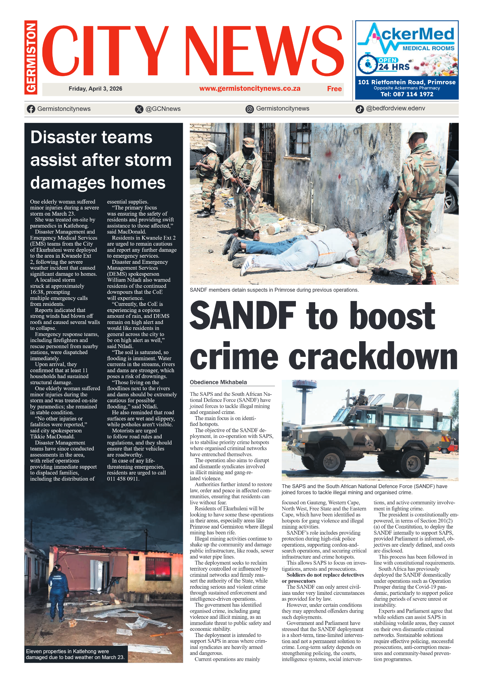 Germiston City News 3 April 2026 page 1