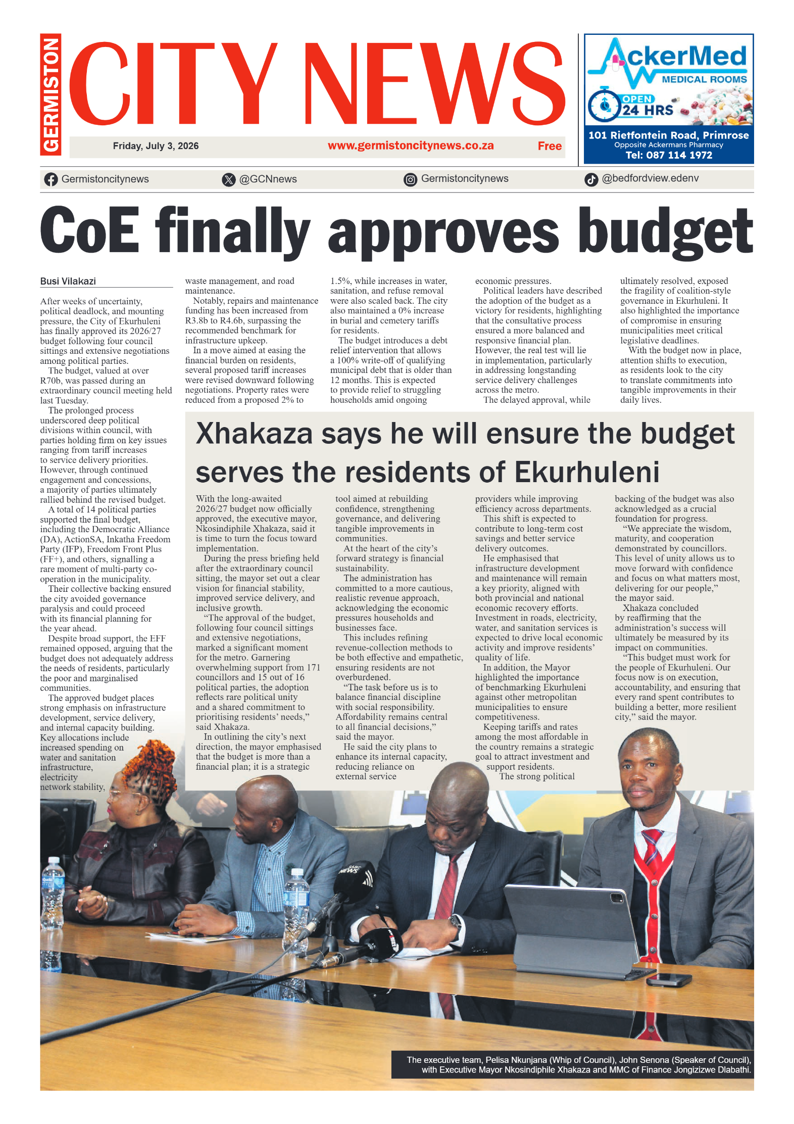 Germiston City News 3 July 2026 page 1