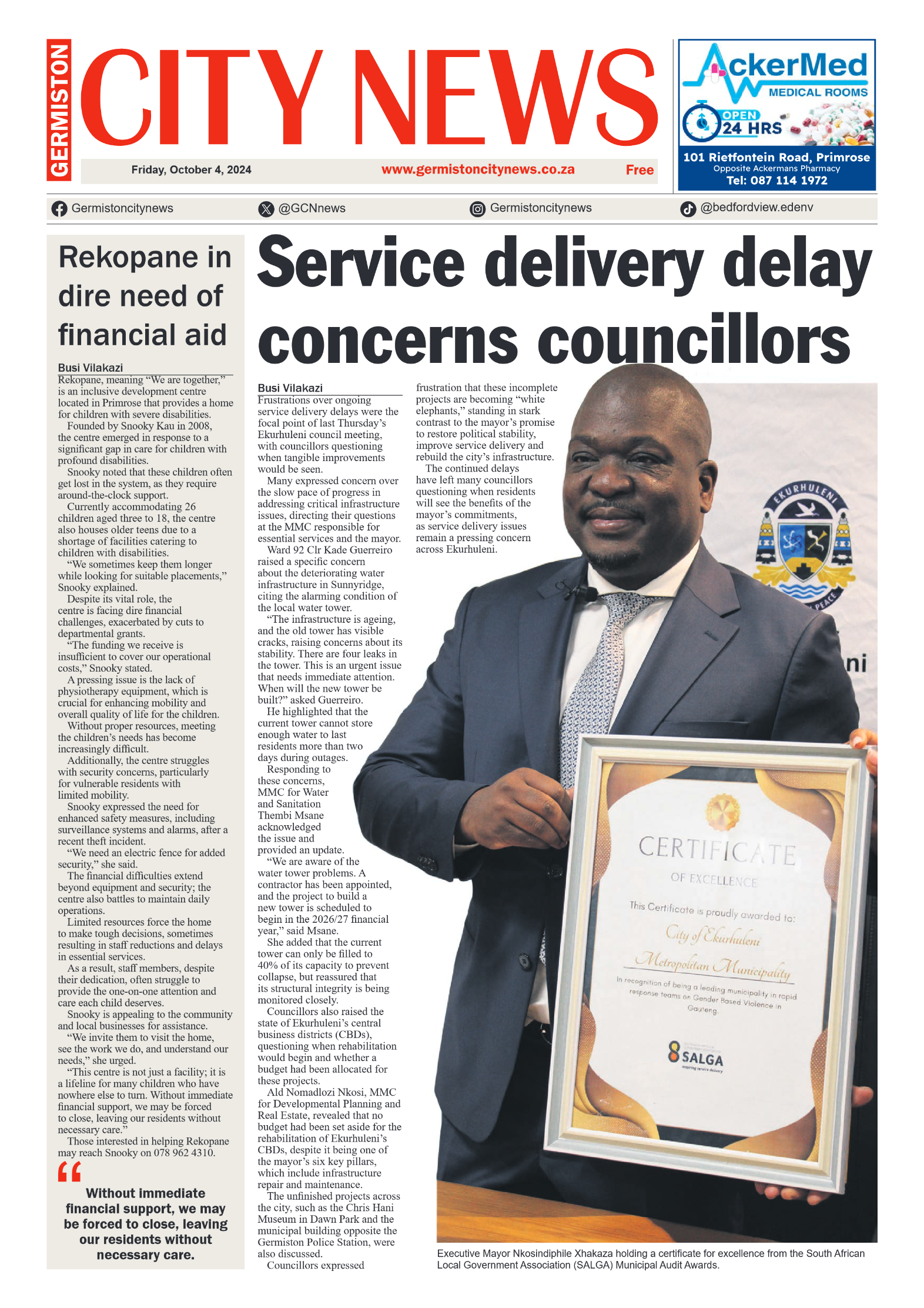 Germiston City News 4 October 2024 page 1