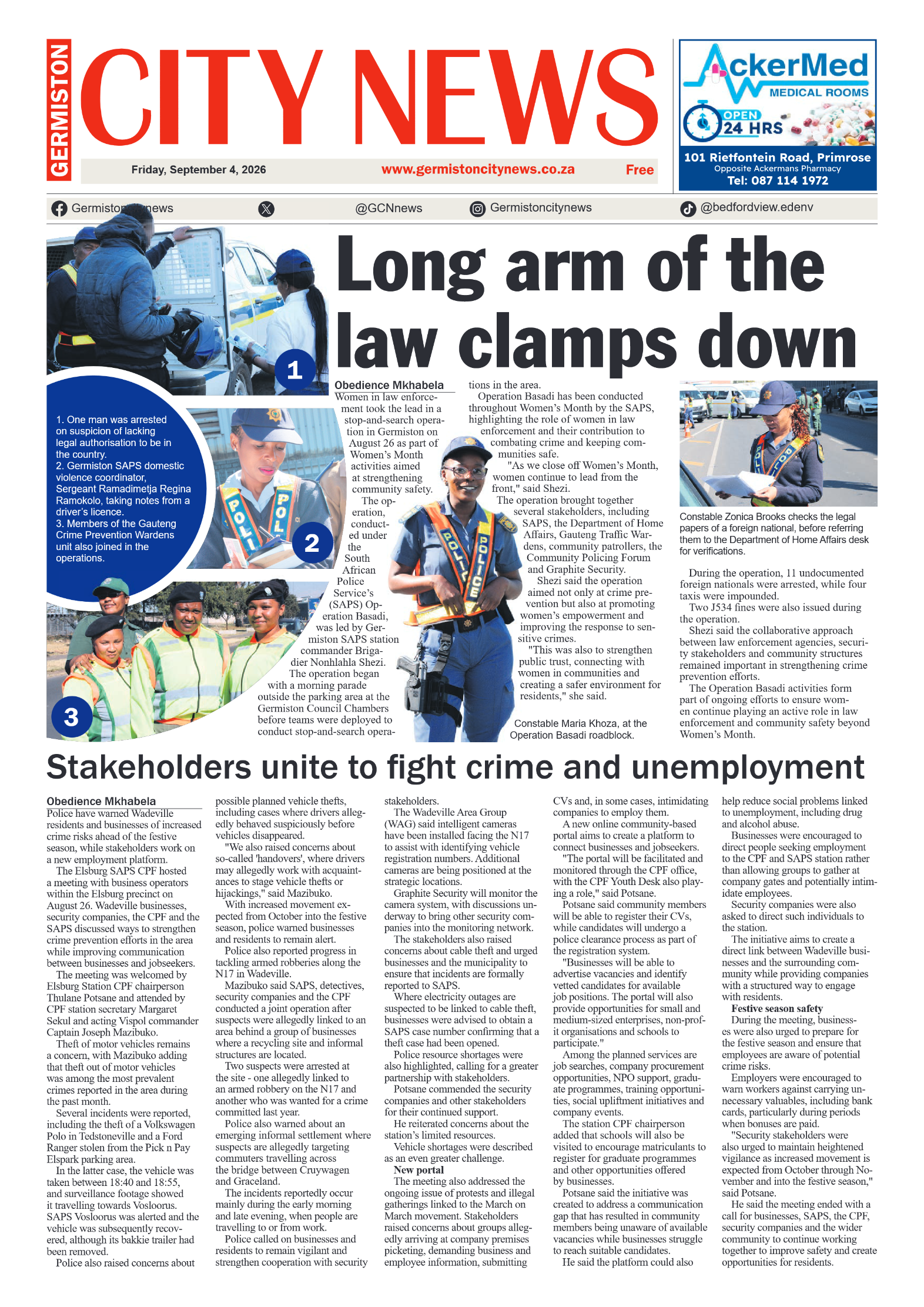 Germiston City News 4 September 2026 page 1