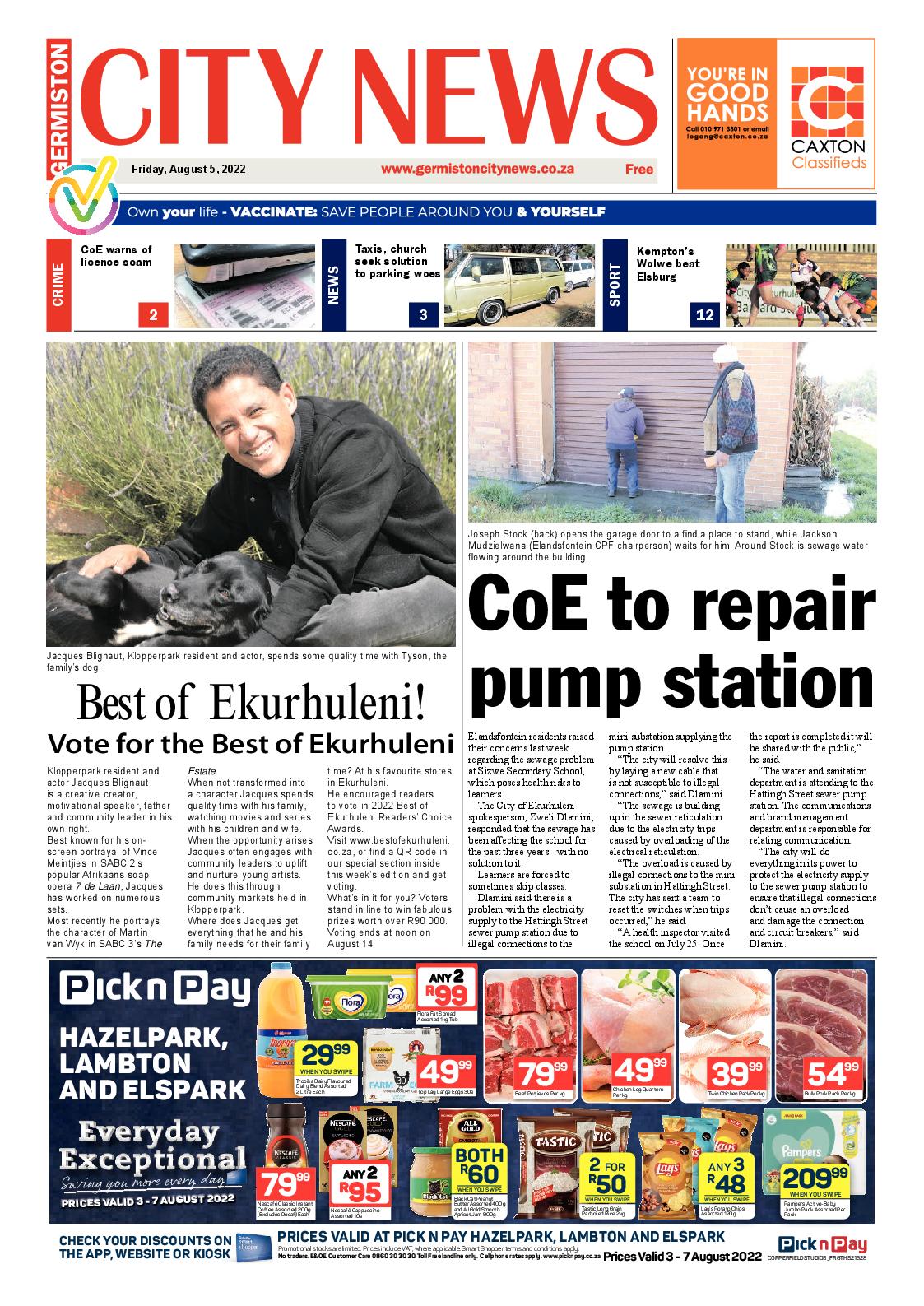 Germiston City News 5 August 2022 page 1