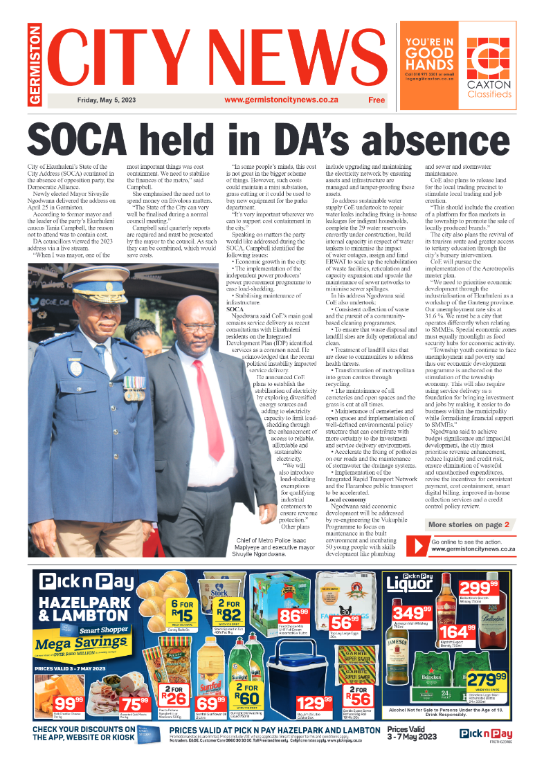 Germiston City News 5 May 2023 page 1