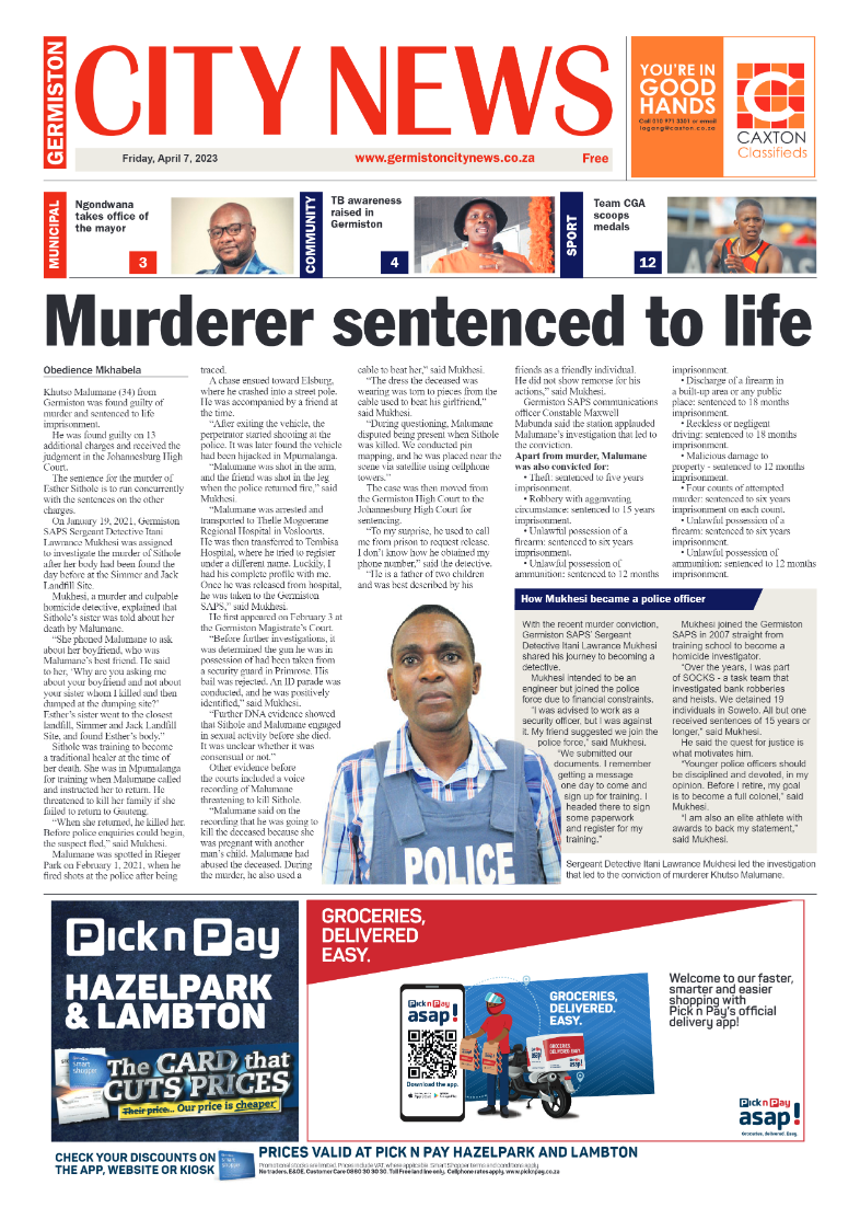 Germiston City News 7 April 2023 page 1