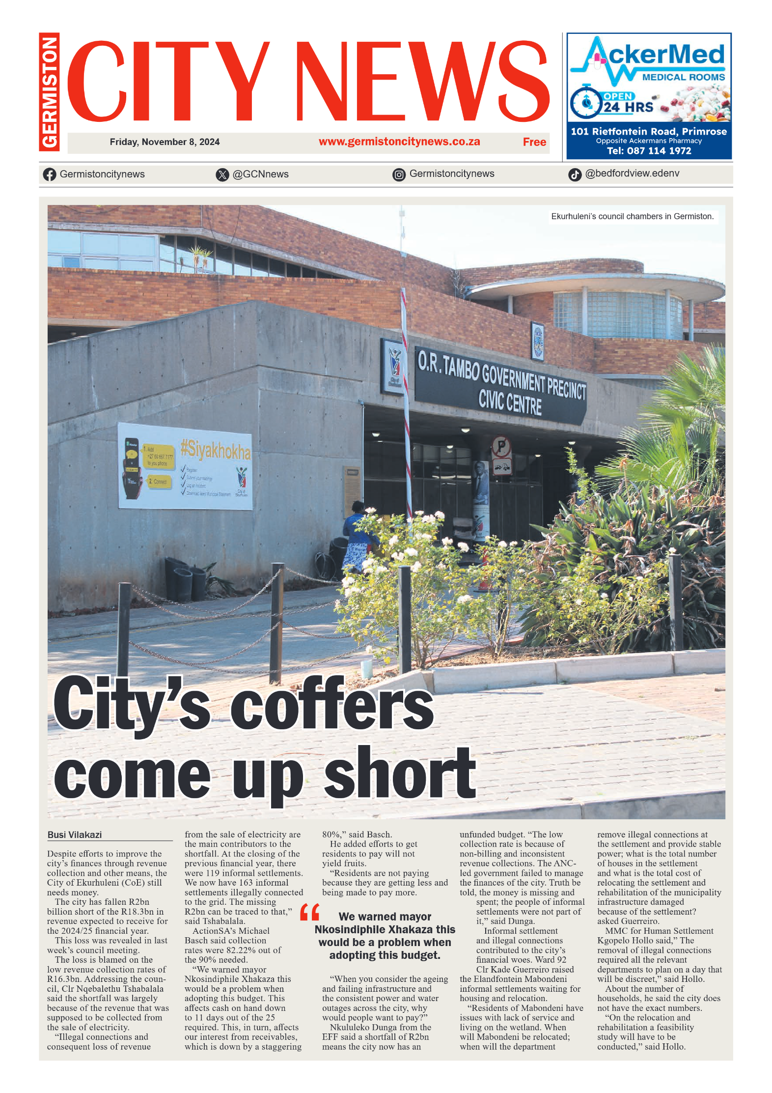 Germiston City News 8 November 2024 page 1